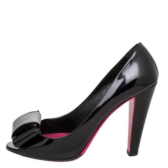 Miu Miu Black Patent Leather Bow Peep Toe Pumps - Picture 4 of 6